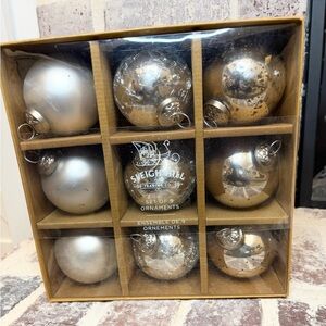 Sleigh Hill Kugel Style Gold Mercury Glass Christmas Ornaments Crackled Matte